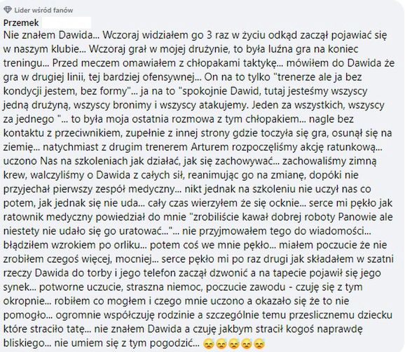 Ściskający za serce komentarz jednego z trenerów Dawida Błacha