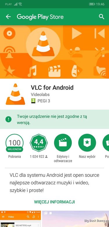 VLC na Androida niedostępne na Huawei P20 Pro