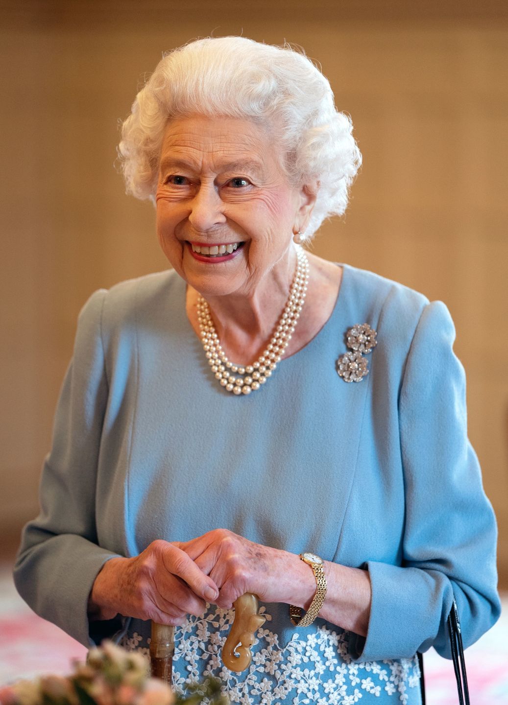 The Queen Hosts A Reception At Sandringham House On The Eve Of Accession DayKING'S LYNN, ENGLAND - FEBRUARY 05: Queen Elizabeth celebrates the start of the Platinum Jubilee during a reception in the Ballroom of Sandringham House on February 5, 2022 in King's Lynn, England. The Queen came to the throne 70 years ago this Sunday when, on February 6 1952, the ailing King George VI , who had lung cancer, died at Sandringham in the early hours. (Photo Joe Giddens - by WPA Pool/Getty Images)WPA Pool