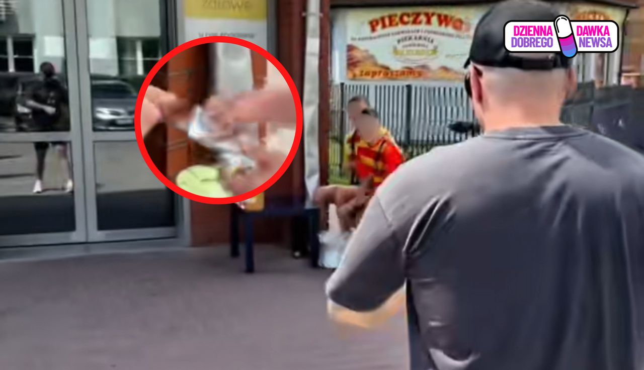 Handlowali przed sklepem. Nagle pojawił się on. Tyle wyjął z kieszeni