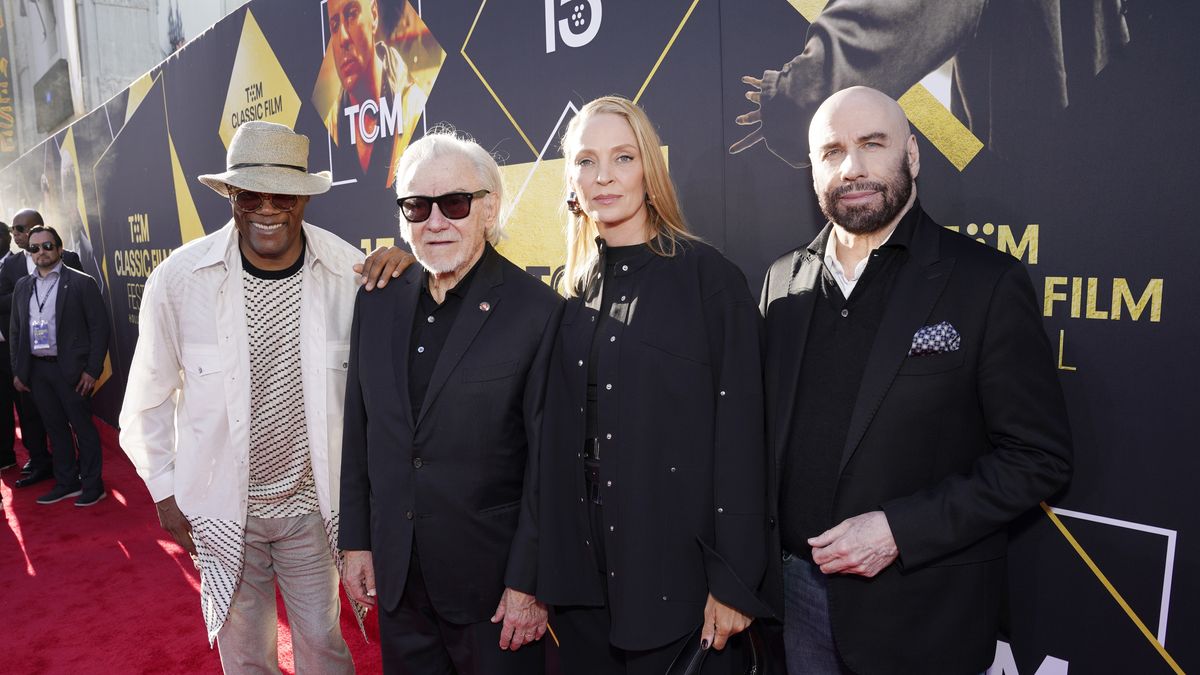 HOLLYWOOD, CALIFORNIA - APRIL 18: (L-R) Samuel L. Jackson, Harvey Keitel, Uma Thurman and John Travolta attend the Opening Night Gala and 30th Anniversary Screening of "Pulp Fiction" during the 2024 TCM Classic Film Festival at TCL Chinese Theatre on April 18, 2024 in Hollywood, California. (Photo by Presley Ann/Getty Images for TCM)