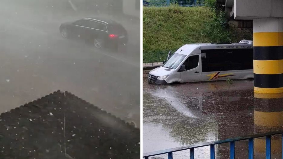 Nawałnice przeszły nad Polską, po lewej zdjęcie z Raciborza. Skutki ulew w Pionkach (po prawej)