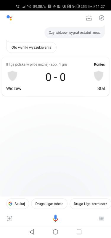 Ostatni wynik meczu. Niestety w II Lidze Asystent Google nie znajduje herbów drużyn