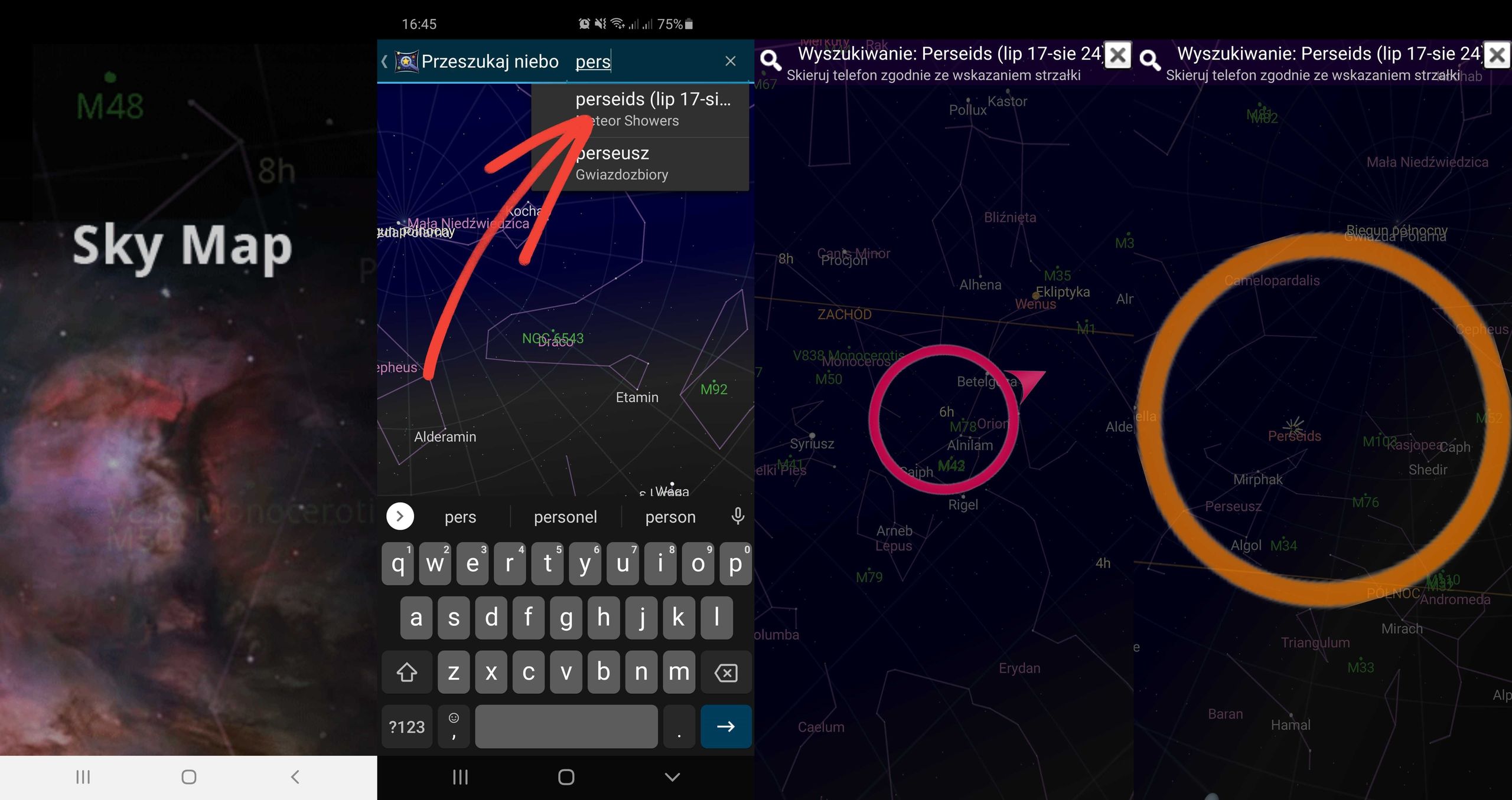 Perseidy w Google Sky Map, fot. Oskar Ziomek.