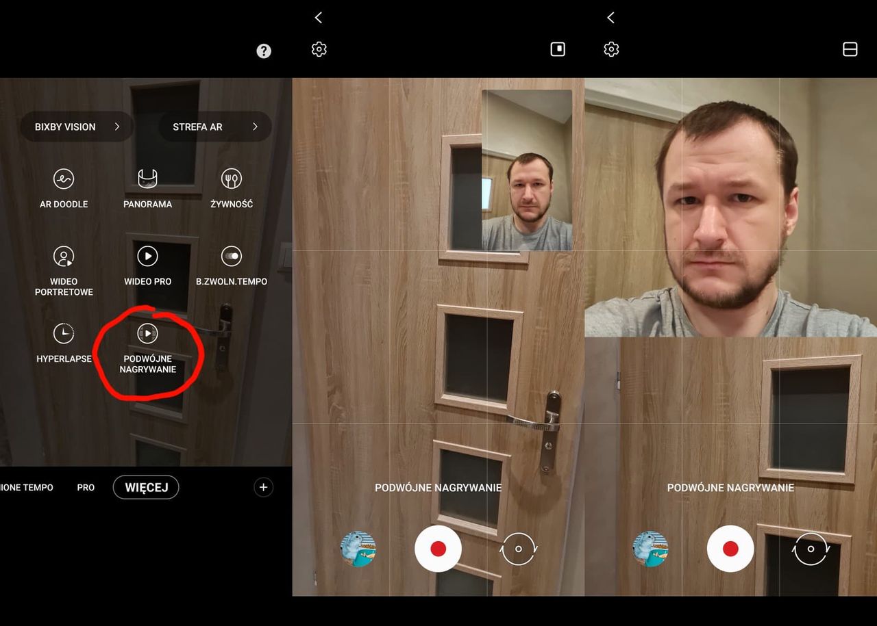 "Podwójne nagrywanie" w aparacie Samsunga.