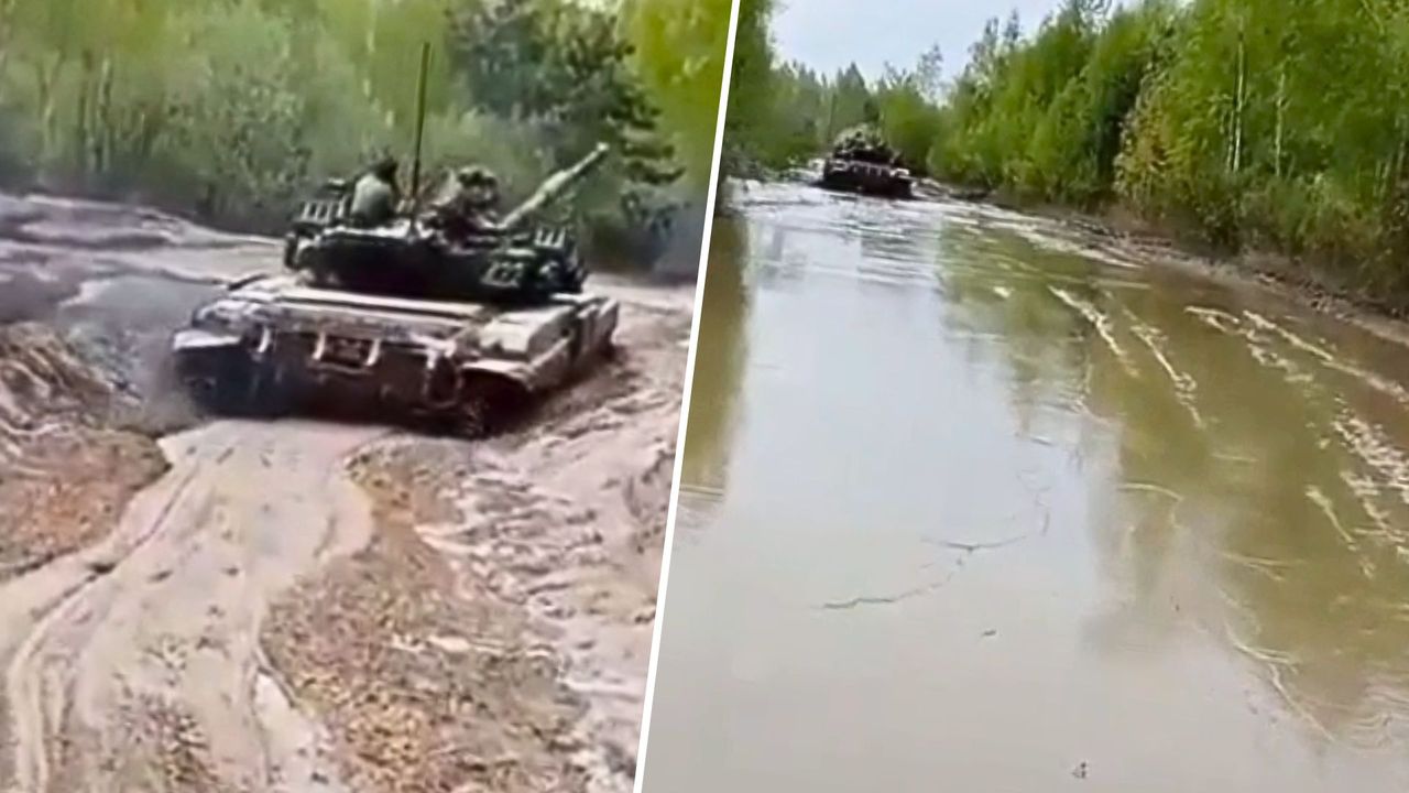 Polskie czołgi nagrane na froncie. Moment przeprawy przez potężne błoto