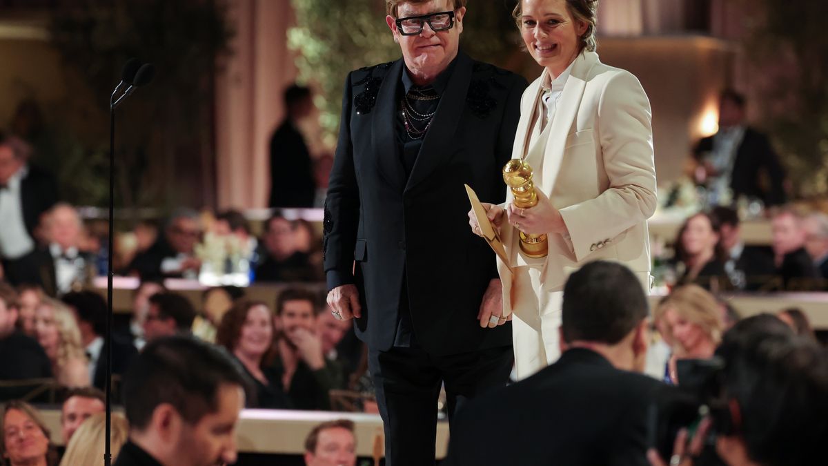 82nd Annual Golden Globes - Show
Elton John, Brandi Carlile speak onstage during the 82nd Annual Golden Globes held at The Beverly Hilton on January 05, 2025 in Beverly Hills, California. (Photo by Christopher Polk/GG2025/Penske Media via Getty Images)
Christopher Polk/GG2025