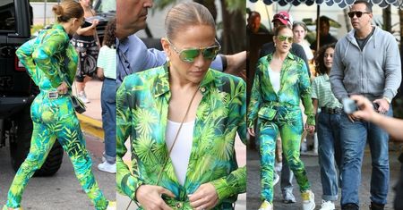 Rodzinna Jennifer Lopez w tropikalnym komplecie podąża na brunch z narzeczonym i dziećmi (ZDJĘCIA)