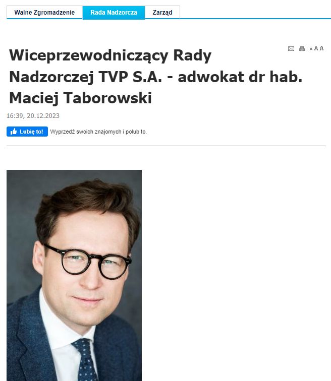 Adnotacja na stronie Centrum Informacji TVP