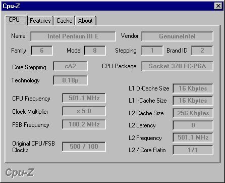 CPU-Z 1.03 aplikacja zrzut ekranu