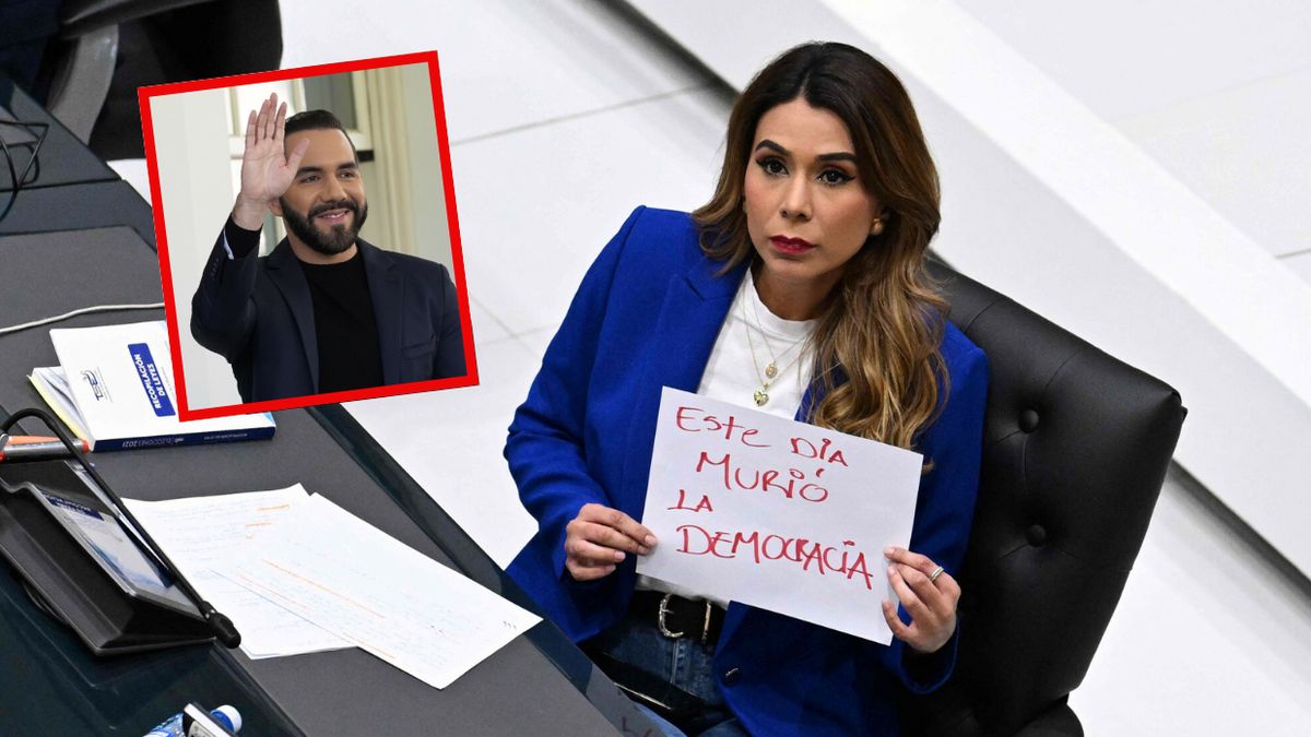  Salwador zmienia konstytucję. Opozycja grzmi o "zabójstwie demokracji" Na zdjęciu: prezydent Nayib Bukele i posłanka Marcela Villatoro trzymająca kartkę z napisem "dziś umarła demokracja"
