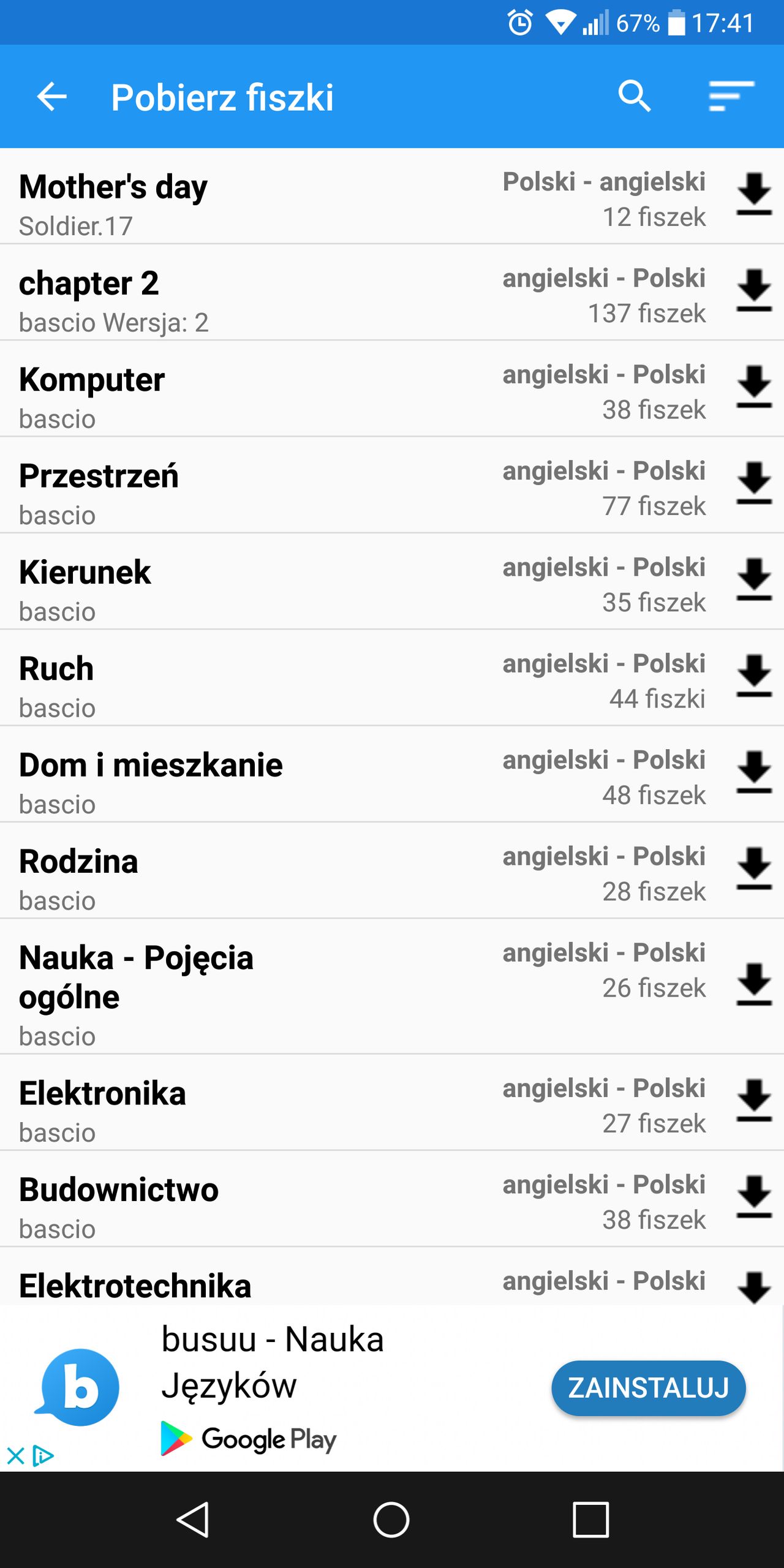 Zamiast tworzyć fiszki samemu, wiele przykładów można pobrać z bazy.