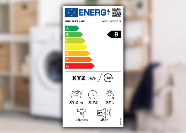 Przykładowa etykieta energetyczna dla pralek. 