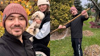 Daniel Martyniuk chwycił za grabie, a w przerwie od pracy znalazł czas na rodzinne selfie. Mąż i tata na medal? (FOTO)