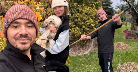 Daniel Martyniuk chwycił za grabie, a w przerwie od pracy znalazł czas na rodzinne selfie. Mąż i tata na medal? (FOTO)