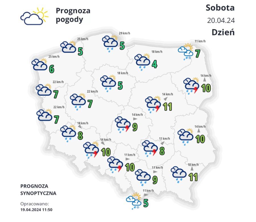 Synoptycy prognozują na sobotę nie tylko deszcz, ale również burze