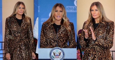Melania Trump prezentuje "drapieżną" stylówkę na gali. Płaszcz z cielęcej skóry jest wart 45 TYSIĘCY ZŁOTYCH
