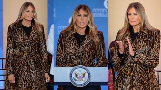 Melania Trump prezentuje "drapieżną" stylówkę na gali. Płaszcz z cielęcej skóry jest wart 45 TYSIĘCY ZŁOTYCH