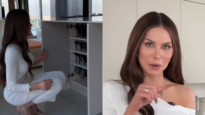 Julia von Stein trzyma buty w... szafce kuchennej