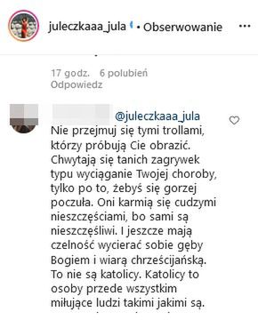 Komentarze na Instagramie Julii Wróblewskiej