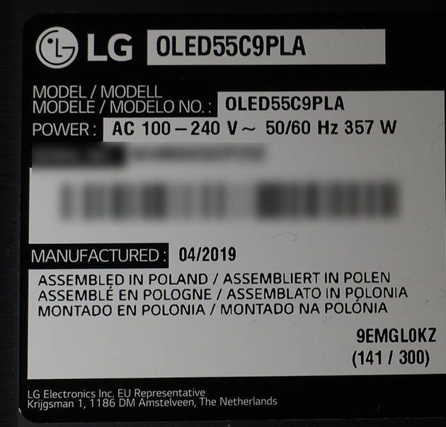 LG 55C9  - tabliczka
