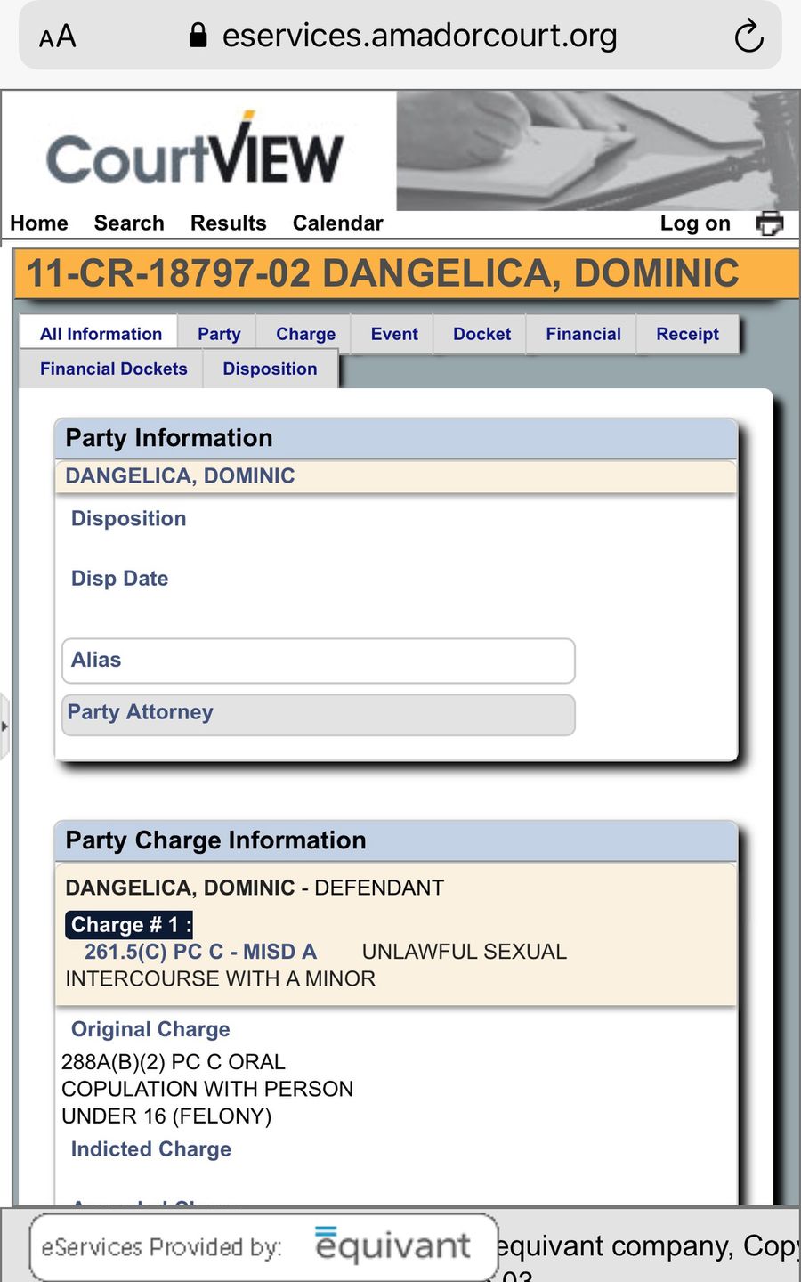 Dominic D'Angelica oskarżony o seks z nieletnią