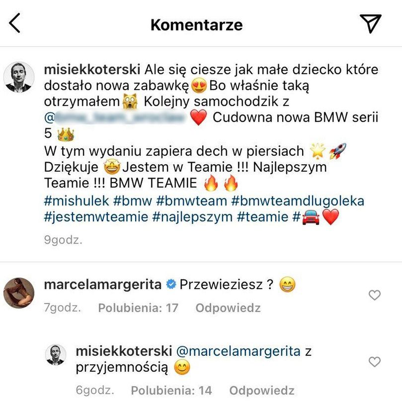 Marcela Leszczak zaczepia Miśka Koterskiego na Instagramie
