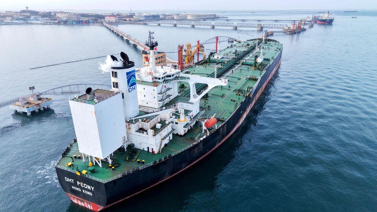 A tanker offloads imported crude oil at Qingdao Port in Shandong province, China, on March 12, 2025. (Photo by Costfoto/NurPhoto via Getty Images)