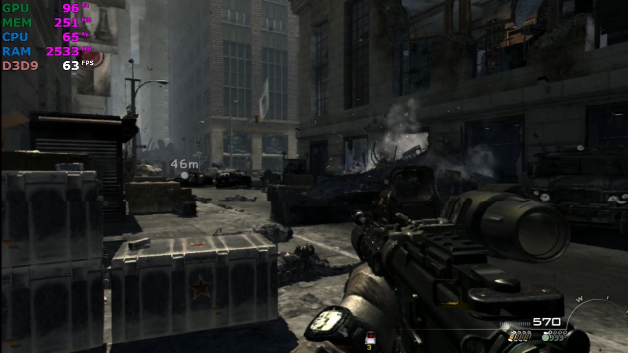 Call of Duty Modern Warfare 3, 1080p, detale normalne, 30-60 FPS.