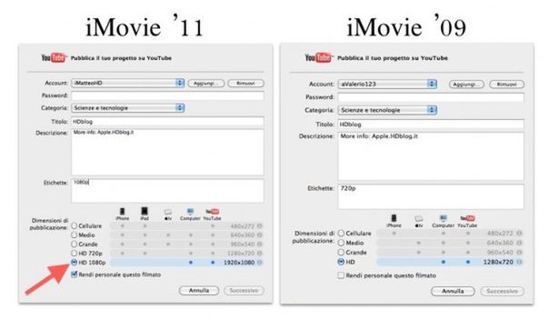 iMovie ’11 eksportuje wideo 1080P na YouTube’a 2