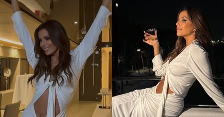 Odziana w białą suknię z prześwitami Eva Longoria świętuje 50. urodziny na luksusowym jachcie