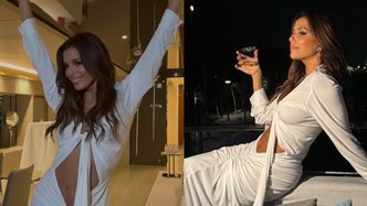 Odziana w białą suknię z prześwitami Eva Longoria świętuje 50. urodziny na luksusowym jachcie