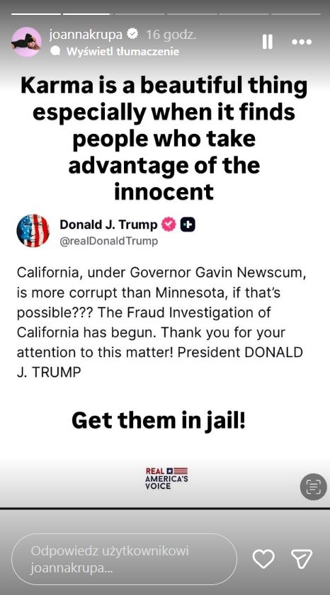 Joanna Krupa o działaniach Donalda Trumpa