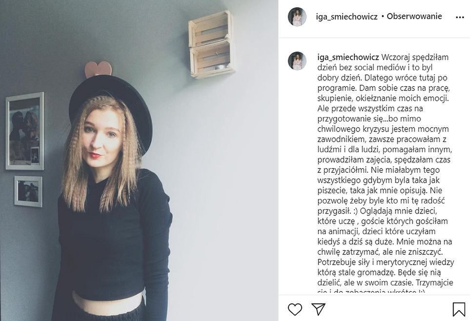 Iga ze "Ślubu od pierwszego wejrzenia" wycofuje się z Instagrama