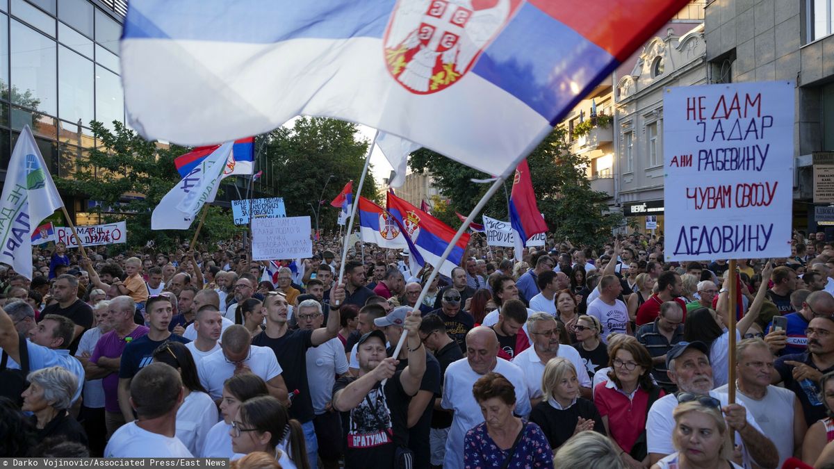 Temporary
People attend a protest in Sabac, Serbia, Monday, July 29, 2024. Thousands of people rallied in several towns in Serbia to protest a lithium excavation project the Balkan country's government recently signed with the European Union. The sign at right reads: ?I don?t give Jadar and Radjevina (parts of western Serbia) I keep my heritage." (AP Photo/Darko Vojinovic)
Darko Vojinovic
