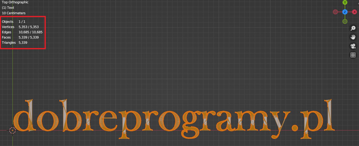 Blender: siatka jest dość złożona, a statystyki to potwierdzają