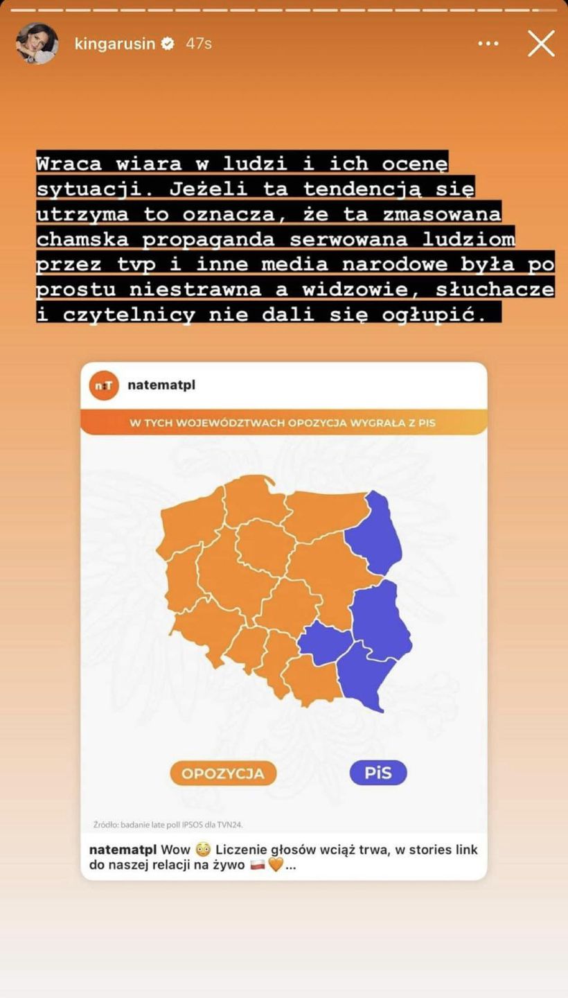 Kinga Rusin emocjonuje się reakcją zagranicznych mediów na wyniki wyborów