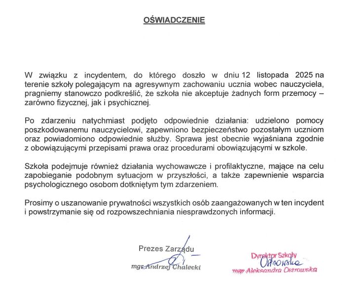 Oświadczenie przesłane redakcji o2.pl