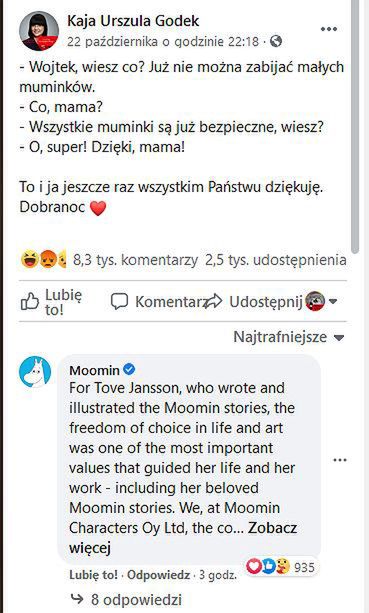 Screen z profilu Kai Godek na Facebooku