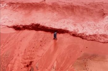 Spektakularny widok na irańskiej plaży. Woda przybrała krwisty kolor