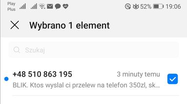 Fałszywy SMS o przelewie przez Blika