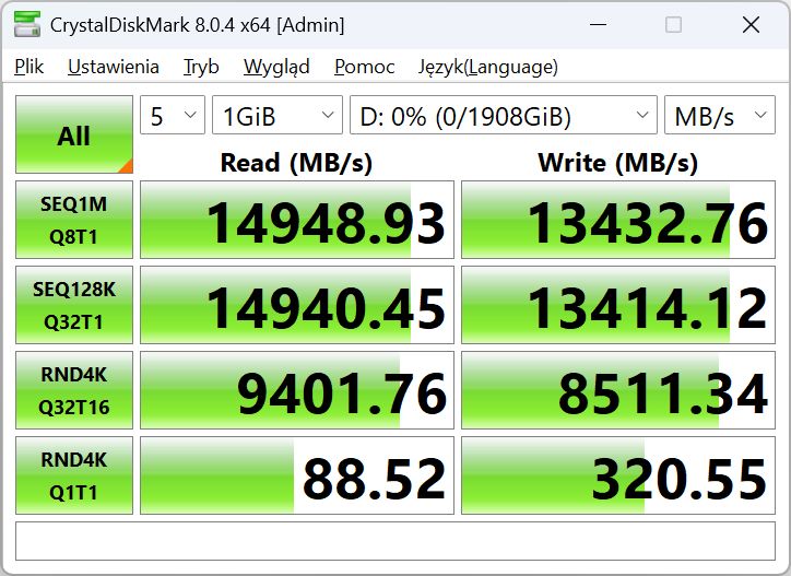 Kioxia Exceria Pro G2 2 TB - wydajność w CrystalDiskMark