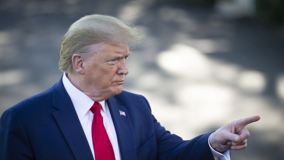 UNITED STATES -  OCTOBER 10: President Donald Trump speaks to members of the media on the South Lawn of the White House in Washington, Thursday, Oct. 10, 2019, before boarding Marine One. Trump is scheduled to address a rally in Minnesota later in the day. (Photo by Caroline Brehman/CQ-Roll Call, Inc via Getty Images)