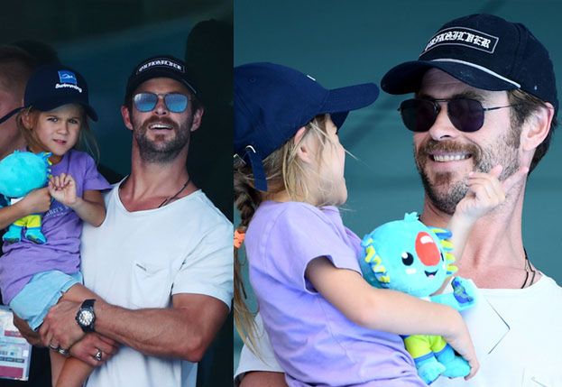 Chris Hemsworth zabrał córkę na zawody pływackie. Przystojny z niego tatuś? (ZDJĘCIA)