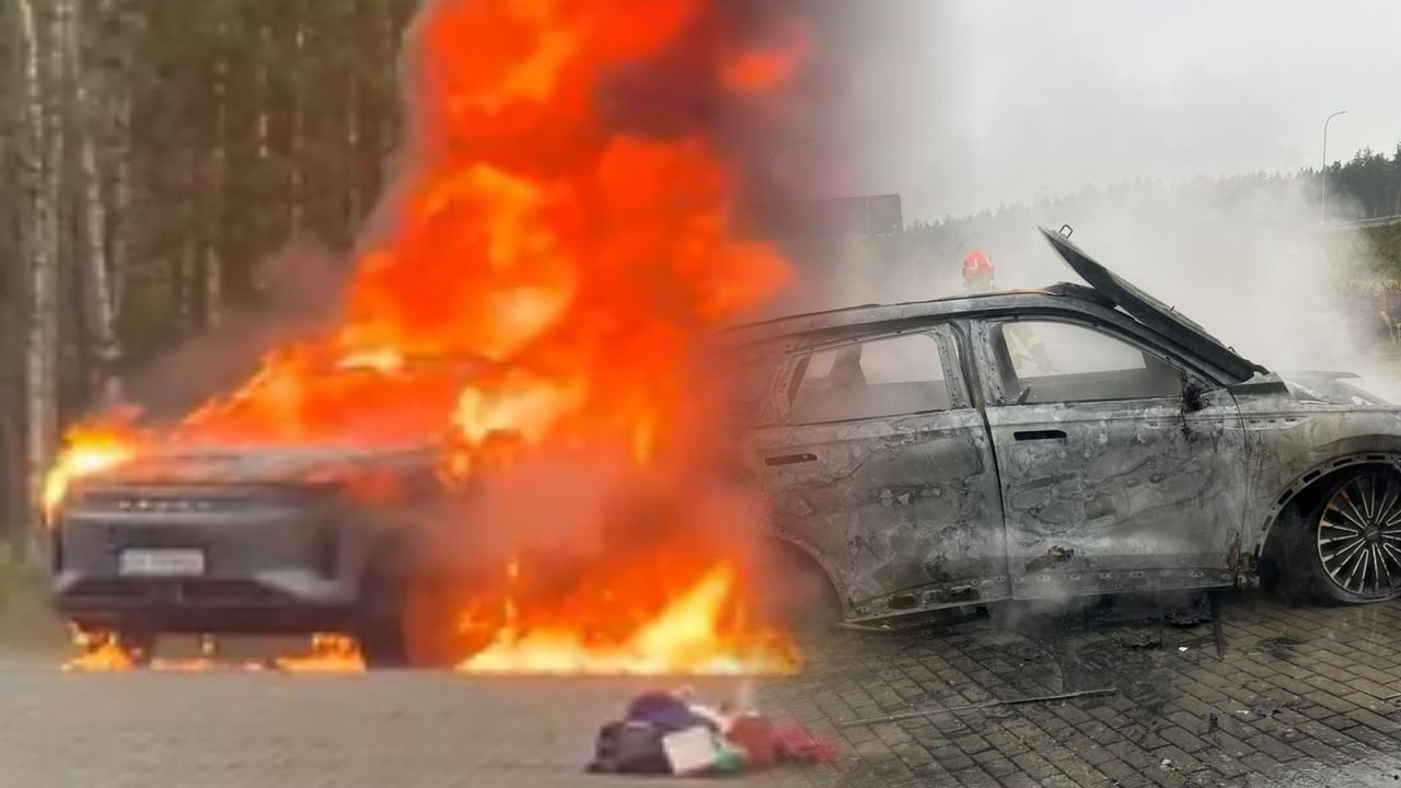 Płomienie objęły całe auto. Zaczęło się podczas kontroli policyjnej