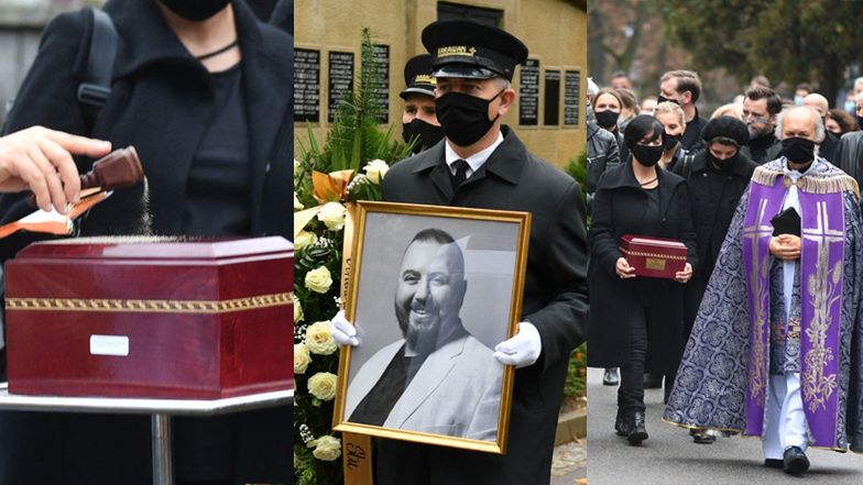 Pogrzeb Dariusza Gnatowskiego. Urna z prochami i tłum żałobników w maseczkach