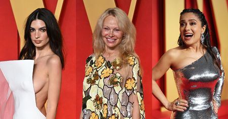 Tłum gwiazd na oscarowej imprezie "Vanity Fair": odważna Emily Ratajkowski, naturalna Pamela Anderson, błyszcząca Salma Hayek (ZDJĘCIA)