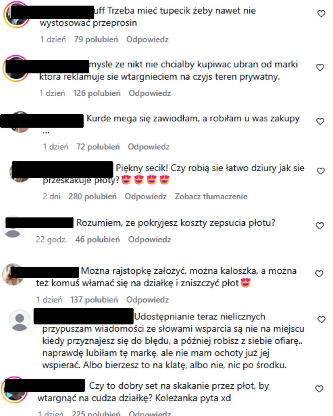 Komentarze pod postami marki She is Sunday