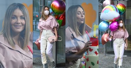 Obuta w metaliczne trzewiki Małgorzata Rozenek wyłania się ze studia z kiścią balonów i torebką za 16 tysięcy złotych (ZDJĘCIA)