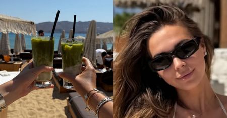 Sandra Kubicka pręży się w BIKINI, popijając matchę na greckich wczasach